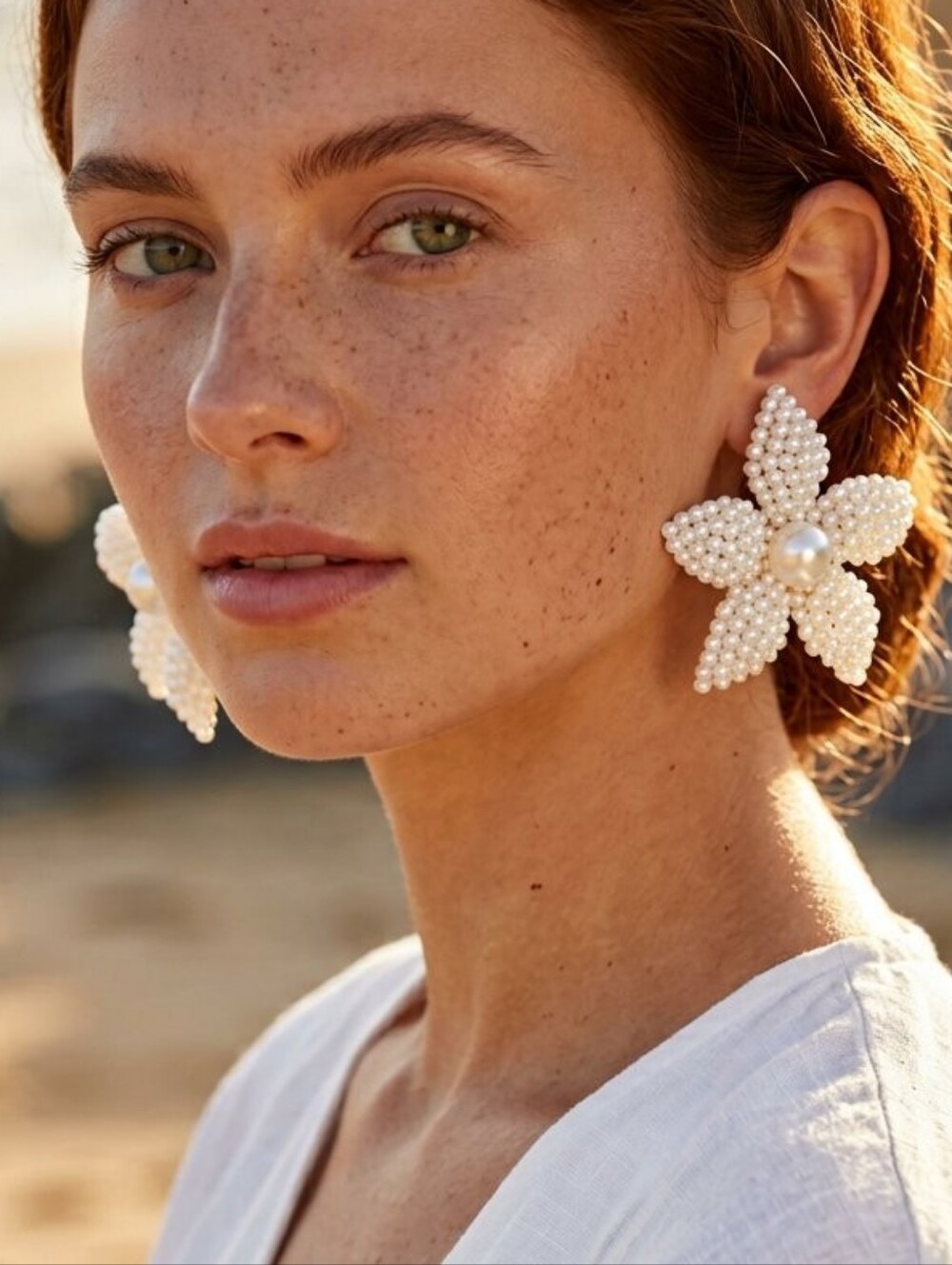 Pearl Beaded Floral Statement Earrings